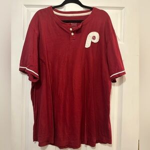 Reebok Maroon Henley Phillies Tee with White Accents - Vintage